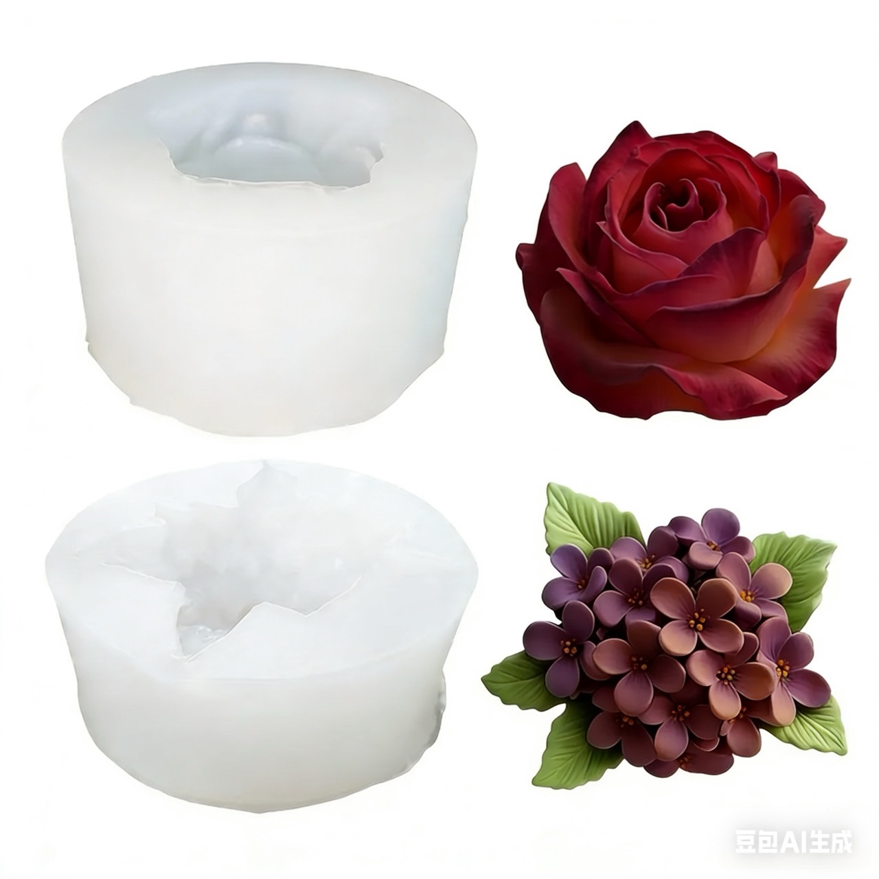 Soap Making Recipes - 2-Piece 3D Rose and Lilac Silicone